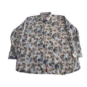 Visconti Black Dress Shirt Mens 3XLB Colorful Paisley Abstract Long Sleeve Blue